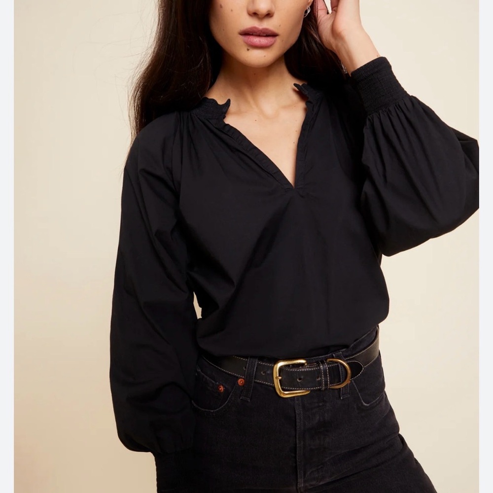 Nili Lotan Black Silk Balloon Sleeve Blouse